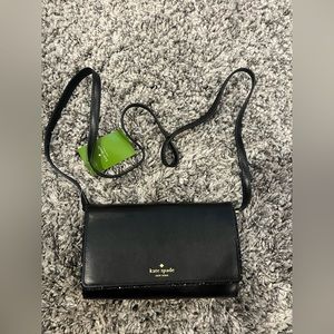 Kate Spade Black Leather with Glitter Trim Connie Flap Crossbody Bag